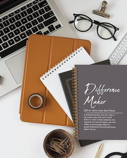 OXW Difference Maker Appreciation Gift, Meeting Notebook for Work, Thank You Gifts for Leader Mentor Manager Boss, Office Supplies Social Worker Notebook, Gray Hardcover Spiral Notebook 5.5 x 8.3