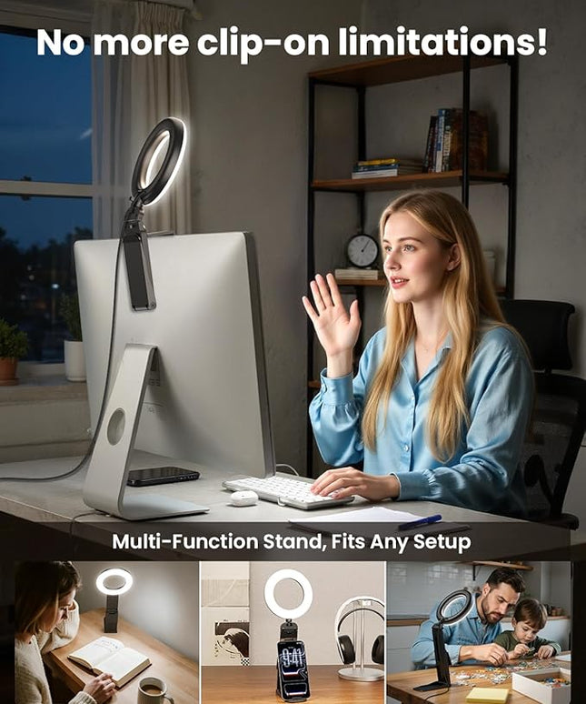 Evershop Ring Light for Laptop Desk Clip On,Small Computer Video Conference Lighting with Stand for Phone/Webcam/Monitor,5" Portable Mini LED Selfie Light Desktop for Zoom Meeting/Video Call/Recording