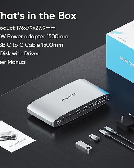 PULWTOP Displaylink Docking Station, Triple Display DisplayLink Dock for MacBook M1/M2/M3 Windows, 4K@60Hz Laptop Docking Station with 2 HDMI, 2 Display Port, PD, USB C Data, 4 USBA, Ethernet, Audio