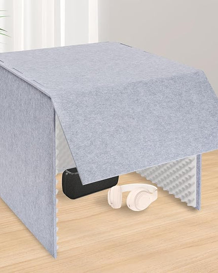 Desktop Soundproof Cover, Isolation Booth, Vocal Sound Absorbing Shield, Portable Vocal Recording Booth, Sound Proof Foam Room, Microphone Isolation Booth Cube, for Office, Home Studio (Gray)