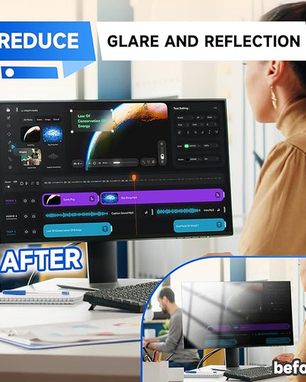 IPROKKO 【2 Pack】 24 inch Anti-Blue Light monitor Screen Protector for 16:9 Widescreen,Removable Anti Glare Blue Light Blocking Screen Filter，LED PC Anti-UV Eye Protection Filter Film