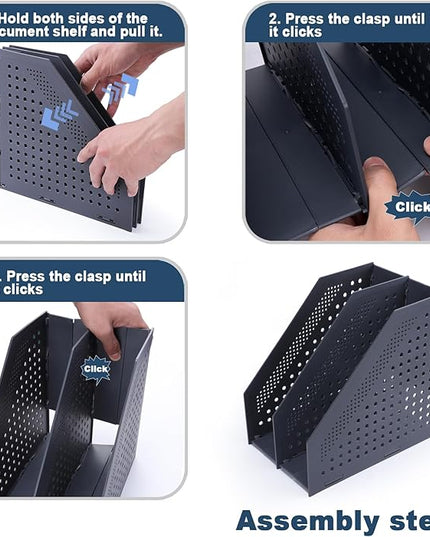 Collapsible Magazine File Holder with 2 Vertical Compartments Foldable Binder Holder for Desk Binder Storage Organizer Plastic Magazine Holders for Shelf, Dark Gray