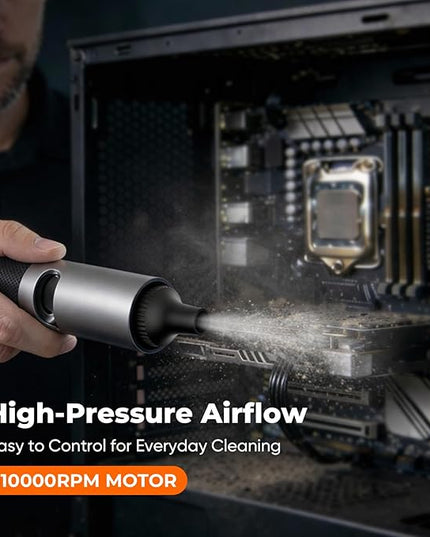 Electric Air Duster, High Power Cordless Air Blower to Replace Compressed Air, 110000RPM with 4 Adjustable Speed Levels, Metal Body with Silicone Grip for PC, Keyboard, Car & Light Outdoor Cleaning