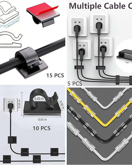 ELII 328Pcs Cable Management Kit, 8 Magnetic Cable Holder,69Adhesive Cable Clips,4 Cable Sleeve Split,22Reusable Cable Strap,200 Nylon Cable Zip Ties with 25 Mounts TV Office (Black)