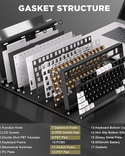 YUNZII AL80 Wireless Mechanical Keyboard,Full Aluminum CNC, Smart LCD Display,Hot Swappable Gasket Mount 75% Layout with Knob,BT/2.4G/USB-C,QMK/VIA Support for Win/Mac (Black, Cocoa Cream V2 Switch)