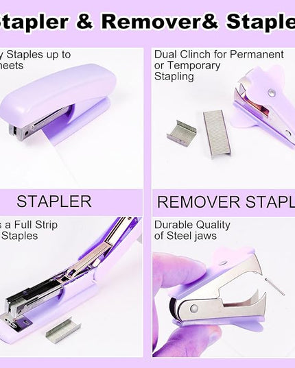 Desk Organizers and Accessories Set with 360-Degree Rotating Pen Holder, Tape Dispenser, Stapler, Staple Remover, 1000 Staples, Tape, Clips Set, Ruler, Scissor, Pen