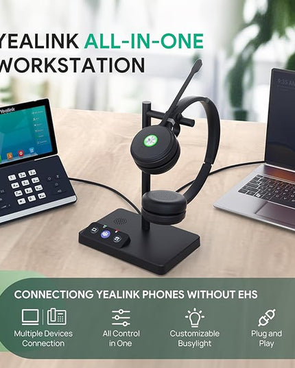 Yealink WH62 Dual Teams DECT Wireless Headset 525 ft Range, Work Headphones with 2X Noise Canceling Mic for IP Phone and Computer, Office Head Set with Call Control, Ringer,14 Hrs Talk Time