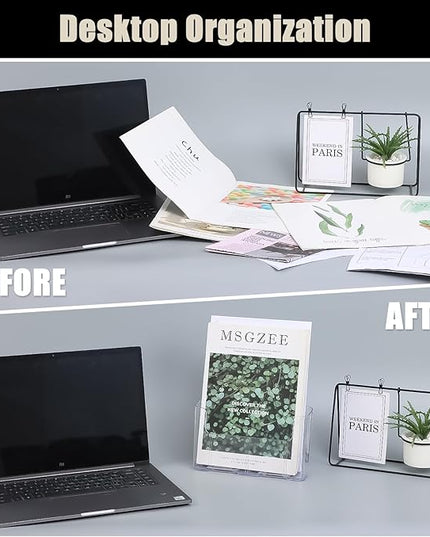 Acrylic Brochure Holder 8.5x11 Inches Slant Back Design, Clear Display Stand, Plastic Table Stand Sign Holder,Pamphlet Holder Flyer Holder, Acrylic Display Stand, Acrylic Table Signs Plastic Paper Holder for Office, Home, Store, 4 Pack