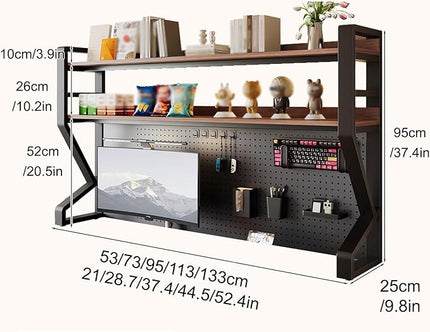 JHDXL Desk Shelf Organizer with Pegboard & Storage Accessories, Space-Saving Desk Storage Shelf, Desktop Shelf Organizer Display Rack, for Dorm, Office(Black 2,95 * 53cm/37.4 * 21in)