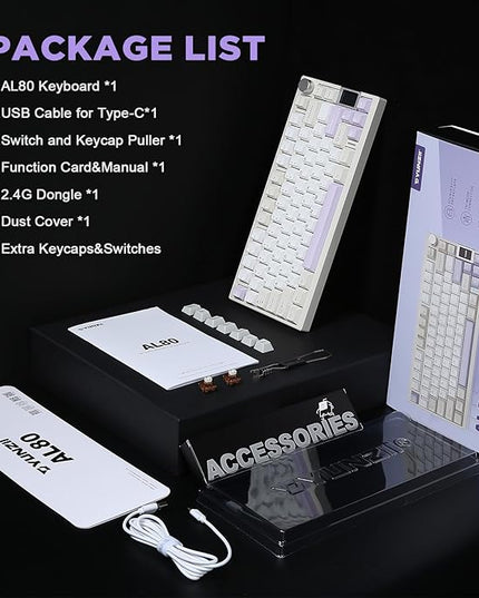 YUNZII AL80 Wireless Mechanical Keyboard,Full Aluminum CNC, Smart LCD Display,Hot Swappable Gasket Mount 75% Layout with Knob,BT/2.4G/USB-C,QMK/VIA Support for Win/Mac (Beige, Cocoa Cream V2 Switch)