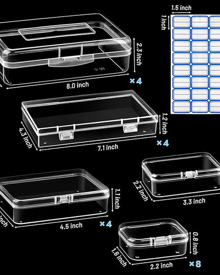 28 Pack Mixed Sizes Small Plastic Storage Containers, Mini Rectangular Small Items Organizer Boxes with Hinged Lids and Labels for Craft Jewelry Beads