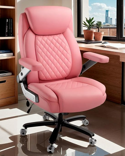 650LBS Large Heavy Duty Office Chair with 5D Flip Arms,Comfy Big and Tall Executive Office Desk Chair with Pocket Spring Cushion,High Back Computer Chair with Lumbar Support,Dual Rubber Wheel