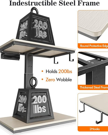 Height Adjustable Computer Tower Stand with Wheels and Charging Station,2-Tier PC Stand for Floor or Carpet,PC Holder Under Desk for ATX-Case,Office,Home,Gaming Room (White)