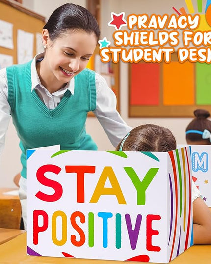 Honoson 24 Pcs Bulk Inspirational Privacy Folders for Students Cardboard Test Privacy Boards Motivational Words Desk Dividers Shield for Classroom School Study Supplies, 6 Styles (Gorgeous)
