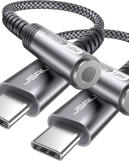JSAUX 2-Pack USB Type C to 3.5mm Female Headphone Jack Adapter, USB C to Aux Audio Dongle Cable Cord Compatible with iPhone 15 Pro Max/15 Pro/15 Plus/15, Samsung Galaxy S23/S22, iPad Pro, Pixel -Grey