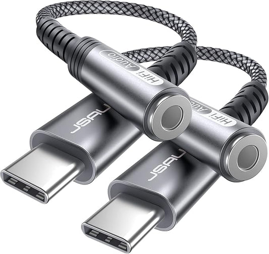 JSAUX 2-Pack USB Type C to 3.5mm Female Headphone Jack Adapter, USB C to Aux Audio Dongle Cable Cord Compatible with iPhone 15 Pro Max/15 Pro/15 Plus/15, Samsung Galaxy S23/S22, iPad Pro, Pixel -Grey