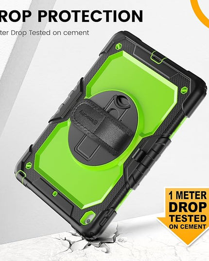 Timecity Case for iPad 9th/ 8th/ 7th Generation 10.2 inch - Heavy Duty Protective Cover with Screen Protector, Rotating Stand, Shoulder Strap & Pencil Holder | Kids-Friendly (Green)
