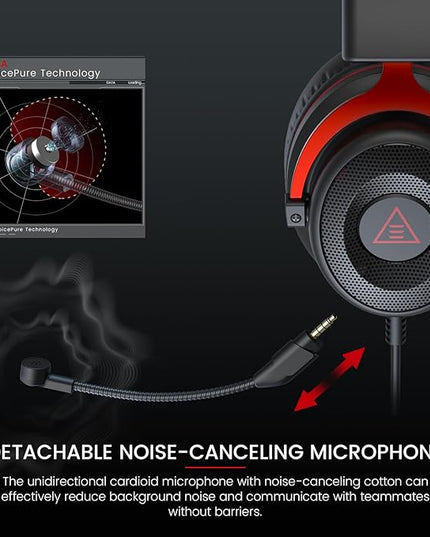 EKSA E900 Gaming Headset with Microphone - PC Headset with Detachable Noise Canceling Mic, 3D Surround Sound, Wired Headphone for PS4, PS5, Xbox, Computer, Laptop, Switch, Handheld (3.5MM Jack)