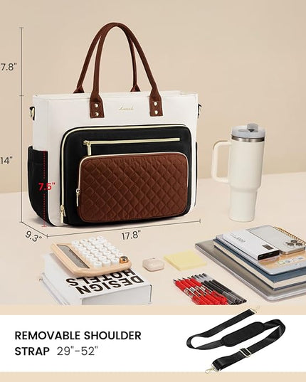 LOVEVOOK Teacher Tote Bag for Women Work, Laptop Bag With Large Cup Holder, Nurse Bags Professional Briefcase Business Computer Purses Handbag,Light Pink,17.3 Inch