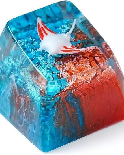 Manta Ray Artisan Keycap Blue Red Ocean Coral R1 SA Profile Custom Sea Creatures Keycaps 1U ESC Handmade Gaming Resin Key Cap Cherry MX Switch Compatible Mechanical Keyboard Manta Ray Lover Gift