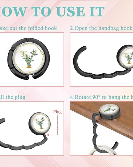 Gold Initial Foldable Purse Hook Gifts, Eucalyptus Letter Handbag Hanger, Women's Bag Hanger Holder, Round Purse Table Hook, Funny Desk Decor Gifts for Women Coworker Friend (Eucalyptus Y)