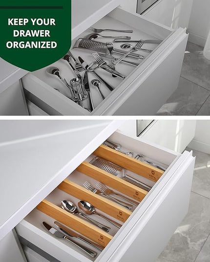 ROYAL CRAFT WOOD Adjustable Bamboo Drawer Dividers Organizers (17-22") - Expandable Drawer Organization Separators for Kitchen Utensils, Clothes, 4-Pack