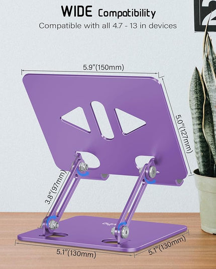 Tablet Stand Holder for Desk, Adjustable Desktop Tablet Holder, Foldable Aluminum Tablet Mount for iPad pro 12.9, iPad Air Mini, Samsung Galaxy Tabs Z Fold Kindle Fire 4-12 inch Purple