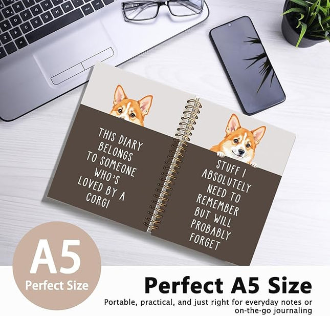 LIANGW Funny Corgi Gifts for Women & Men, Corgi Lovers Gifts Spiral Notebook Journal for Writing, Pet Dog Mom Owner Gift, 5.5x8.3 Inch