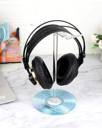 Clear Acrylic Headphone Stand for AirPods Max/Gaming Headsets (HyperX/Xbox) - Universal Holder for Bose, Beats & Wireless Headphones - Space-Saving Organizer (Blue Record/LP)