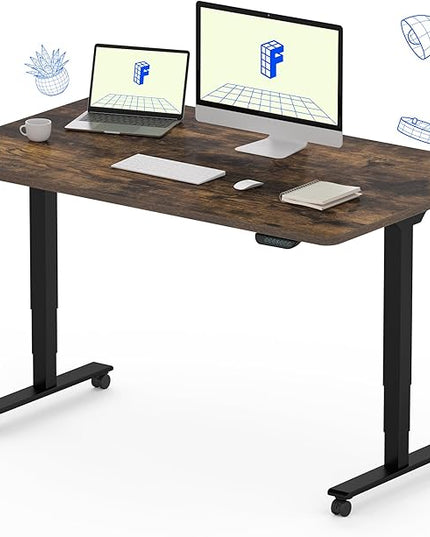 FLEXISPOT E6 MAX Dual Motor 3-Stage 48x30 Inch Heavy Duty Standing Desk, 330lbs Weight Capacity, Height Adjustable Desk w/Cable Management & Wheels (Seamless Special Walnut Desktop + Black Frame)