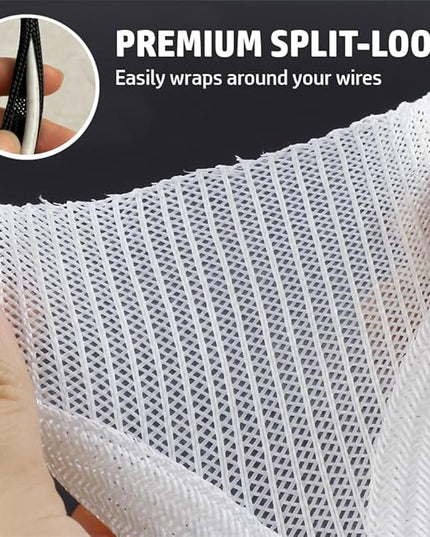 MGI SpeedWare Braided Split-Sleeve White Wire Loom for High-Temperature Automotive Harness and Home Cable Management 25 feet (1/8")