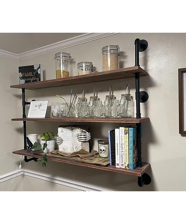 Floating Shelves,Wall Mounted Rustic Wood Shelf,Pipe Shelves,Industrial Pipe Shelving with Real Wood Planks 48 inch Industrial Wall Shelves Hanging Bookshelf Farmhouse Kitchen Bar Shelving