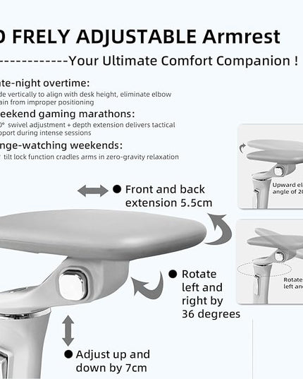 Dual-Motor Home Office Chair with Lumber Support, Reclining Mesh Chair with Footrest, 3D Headrest & 6D Armrests, Reclining Big and Tall 400LBS,Adjustable Back High (Modern, Gray)