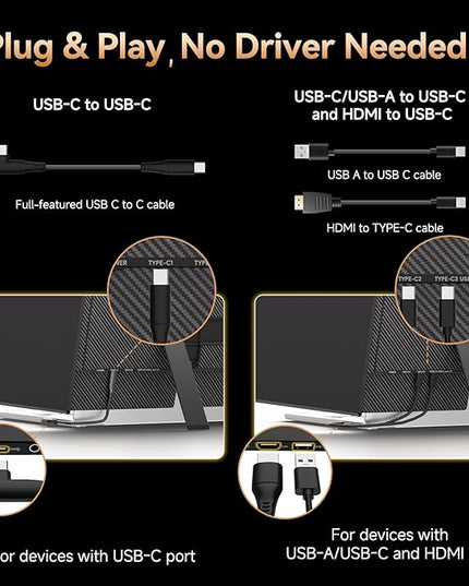 15.3" Laptop Screen Extender, Ultra-thin Portable Monitor FHD 1080P IPS, Dual Screen Extra Travel Monitor for Laptops 13-17" with USB-C/HDMI Port, Plug & Play for Windows/Mac/Android/Switch/PS