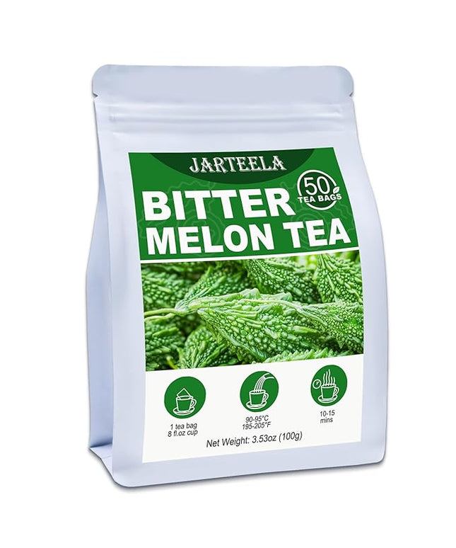 Jarteela - Bitter Melon Tea Bags - 2g x 50 Count - Premium Dried Momordica Charantia - Non-GMO - Caffeine-free - Natural Wellness Herbal Tea for Digestive Support