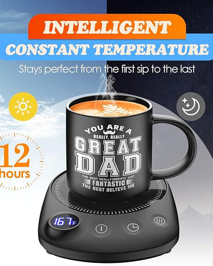 KitchekShop Coffee Mug Warmer - Fastest Heating & Highest Temperature, Coffee Cup Warmer for Desk Auto Shut Off, 4 Temp Settings & 1-12H Timer, Smart Electric Beverage Warme (Cup Warmer Set for dad)