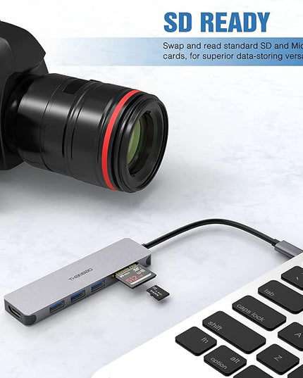 USB C Hub Multiport Adapter - 7 in 1 Portable Space Aluminum Dongle with 4K HDMI Output, 3 USB 3.0 Ports, SD/TF Card Reader Compatible for MacBook Pro, XPS More Type C Devices