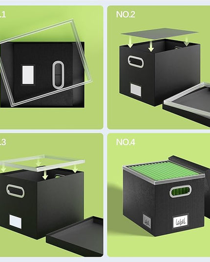 File Organizer Box File Boxes for Hanging Files with Lid Set of 3 Decorative Hanging Folders Letter Size Organizer with One-Piece Plastic Frame Slides (13.2 * 10.1 * 10.1in(3Pack), Black)