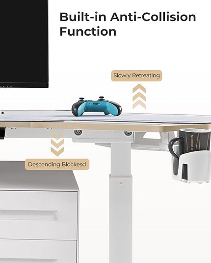 EUREKA ERGONOMIC Standing Desk, 72" Electric Adjustable Height Desk,Wing Shaped Computer Desk Large Music Studio Table, Dual Motor&Slot, Maple