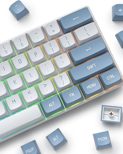 PBT Blue Keycaps 60 Percent with 6.25U Space Bar OEM Profile for Cherry MX Switch Mechanical Gaming Keyboard (CSA-Shoko)