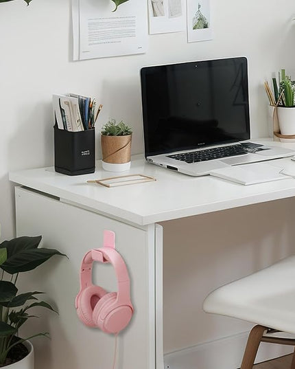 Weewooday 4 Pieces Headphone Hanger Holder Desk Adhesive Headphone Hook Wall Mount Headset Stand Acrylic Holder with Glues for General Purpose Game Earphone (Pink)