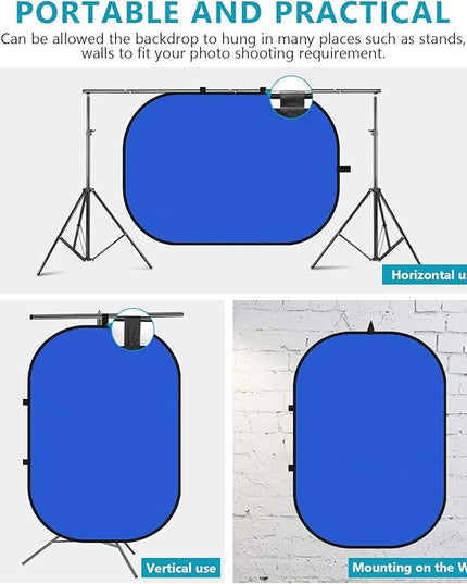 Neewer 5x7ft/1.5x2m Chromakey Foldable Backdrop with Stand 8.5ft/2.6m, 2-in-1 Reversible Green Blue Green Background Panel for Photography Studio, Live Streaming, Video Calls, Games