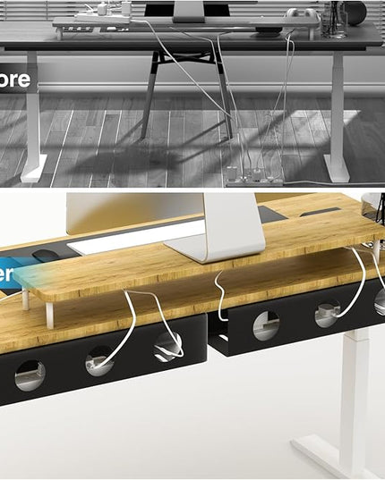 Self-Adhesive Under Desk Cable Management Tray 2 Pcs Steel Under Desk Wires Organizer Power Strip Management No Drill Under Table Organizer for Cable Storage Holder for Office Home Table