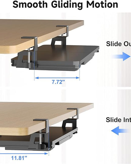 Keyboard Tray Under Desk with Storage Drawer Large C-Clamp 26.7”(31” Including Clamps) x 11.8” Slide-Out Platform Computer Drawer Pull Out Keyboard & Mouse Tray DSF7CT