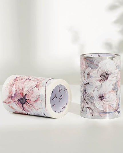 WT Frostbloom Wide PET Tape, Single Roll, Original Floral Designs, Winter Flowers, Clear Transparent Adhesive Tape for Junk Journals, Scrapbooks, Bujo, Planners, DIY Crafts, Art Stationery