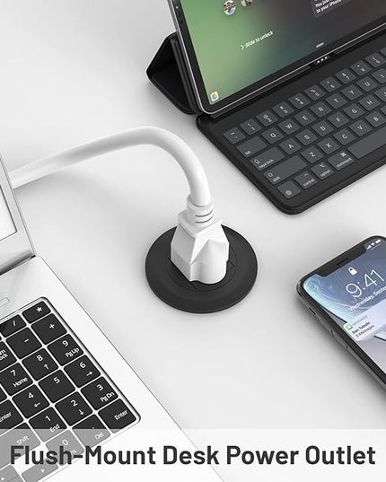 Mini Desktop Power Hub Grommet Socket, Flush-Mount Desk Outlet Build-in 1 US Standard Outlet with 6.56 FT Extension Power Cord, Recessed Power Strip Socket for Desk Nightstand Cabinet Counter