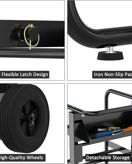 Tredre Wire Spool Rack, Heavy Duty Cable Holder with 11 Rods – Mobile Multi-Spool Wire Rack Dispenser with Wheels and Storage Box for Efficient Workplace Cable Management (Black)