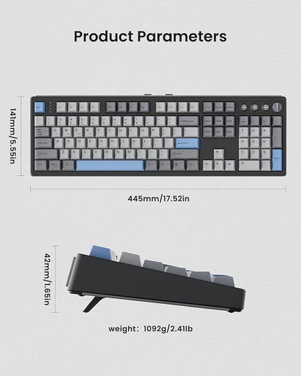 Wireless Mechanical Keyboard,104 Keys 100% Full Size with Number Pad,Gasket Mounted Creamy Sound,Hot Swappable,Knob& Media Keys,Bluetooth/2.4GHz/USB-C for Gaming/Typing/Win/Mac/PC (Carbon Black)