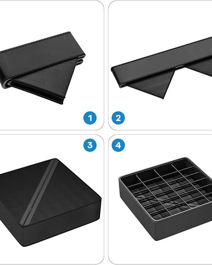 Fashion Leather Sock Underwear Drawer Organizer clothes, Closet Dividers，64 Cell (16+24+24) Foldable Leather Storage Box for Panties, Ties, Accessories（3 Pack）
