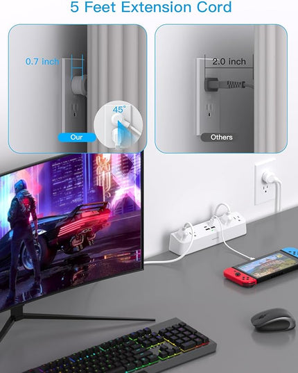 Desk Clamp Power Strip with PD30W USB-C, HANYCONY 5Ft Extension Cord, Desk Edge Mount Charging Station, Surge Protector with 4 Outlets 4 USB Ports(2 USB C), Home Office Accessories Essentials, White